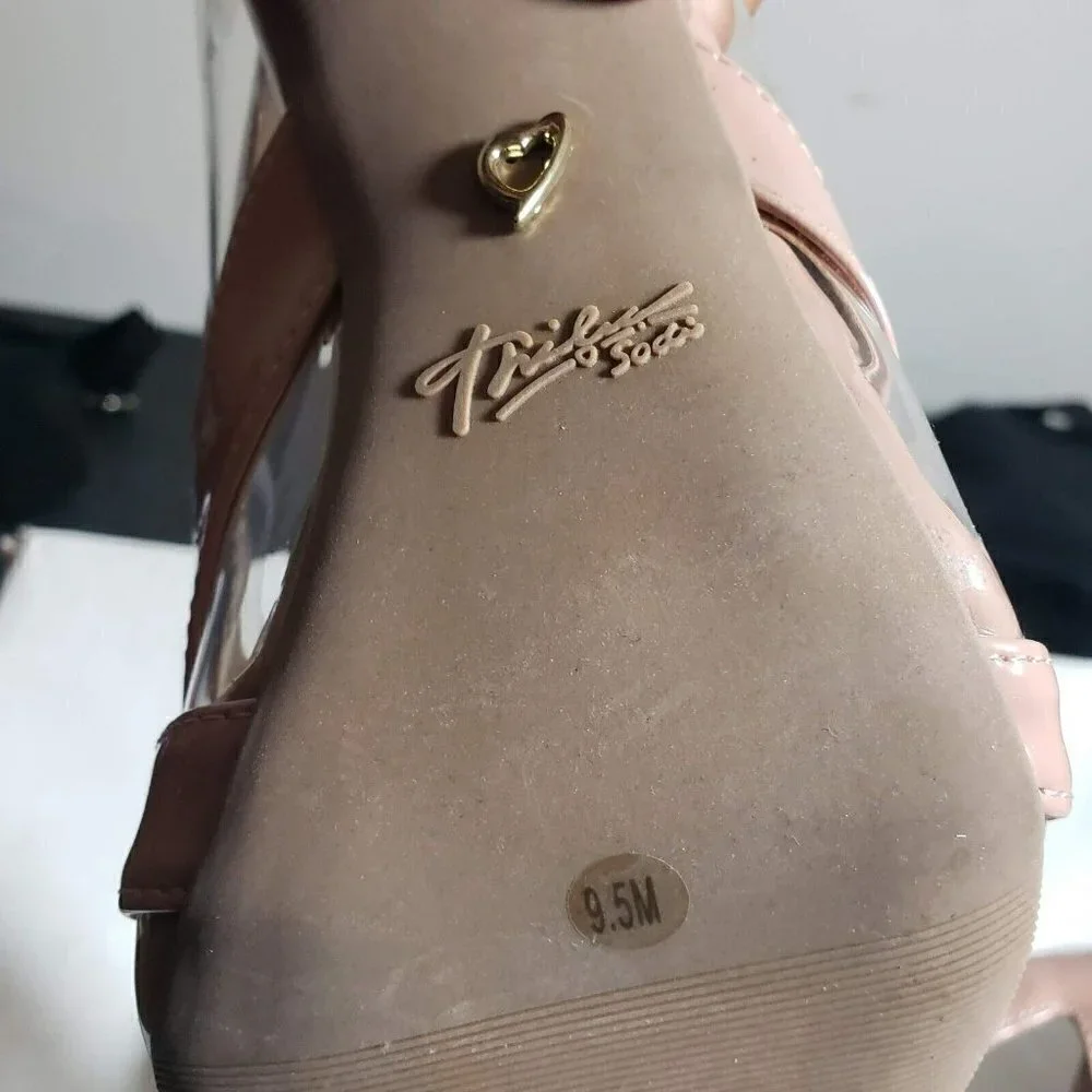 Thalia Sodi Womens Nessy  Nude Pointed Toe Clear Slip On Pumps High Heels Sz 9.5
